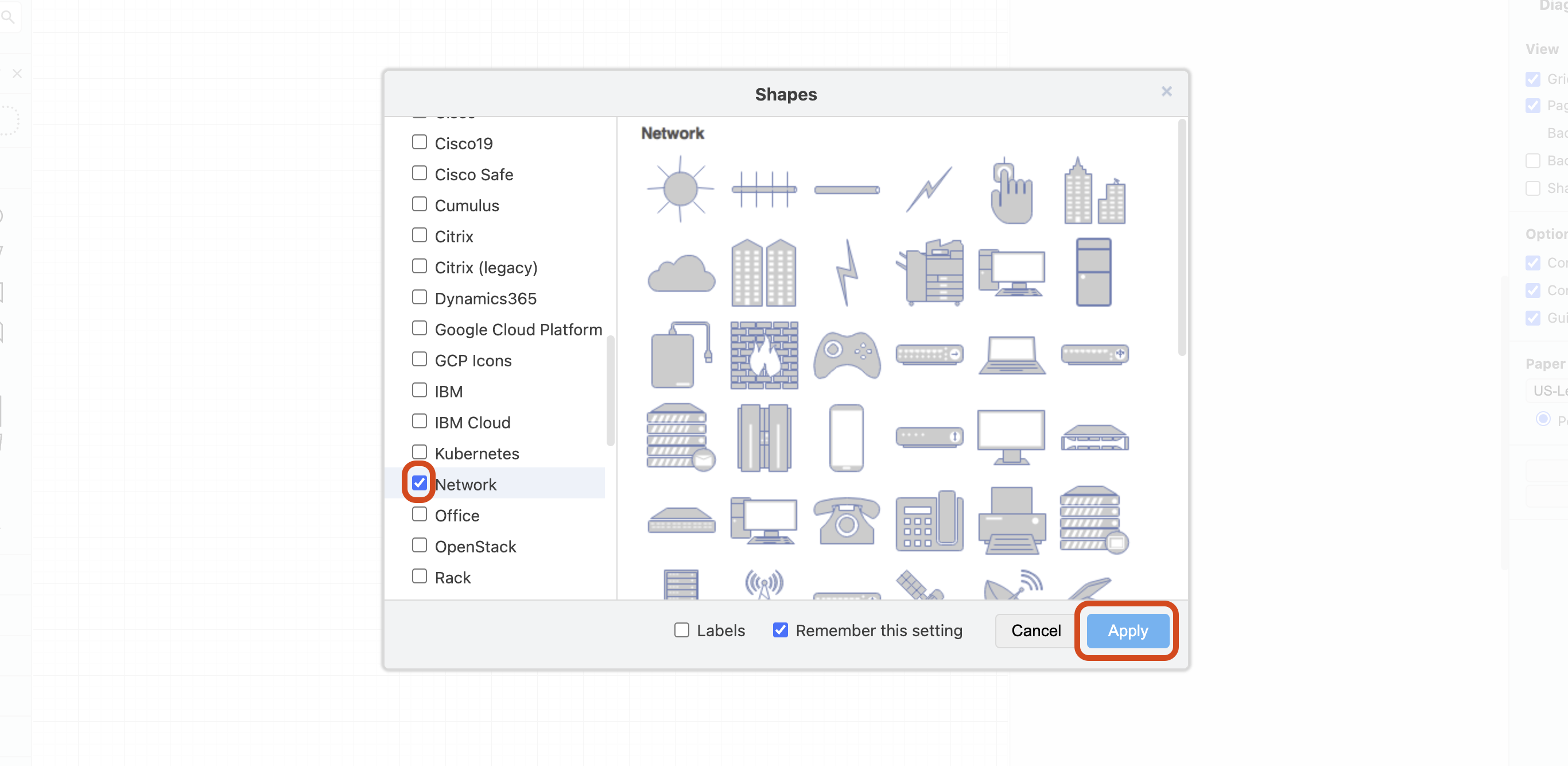 The Network option added to the sidebar in draw.io