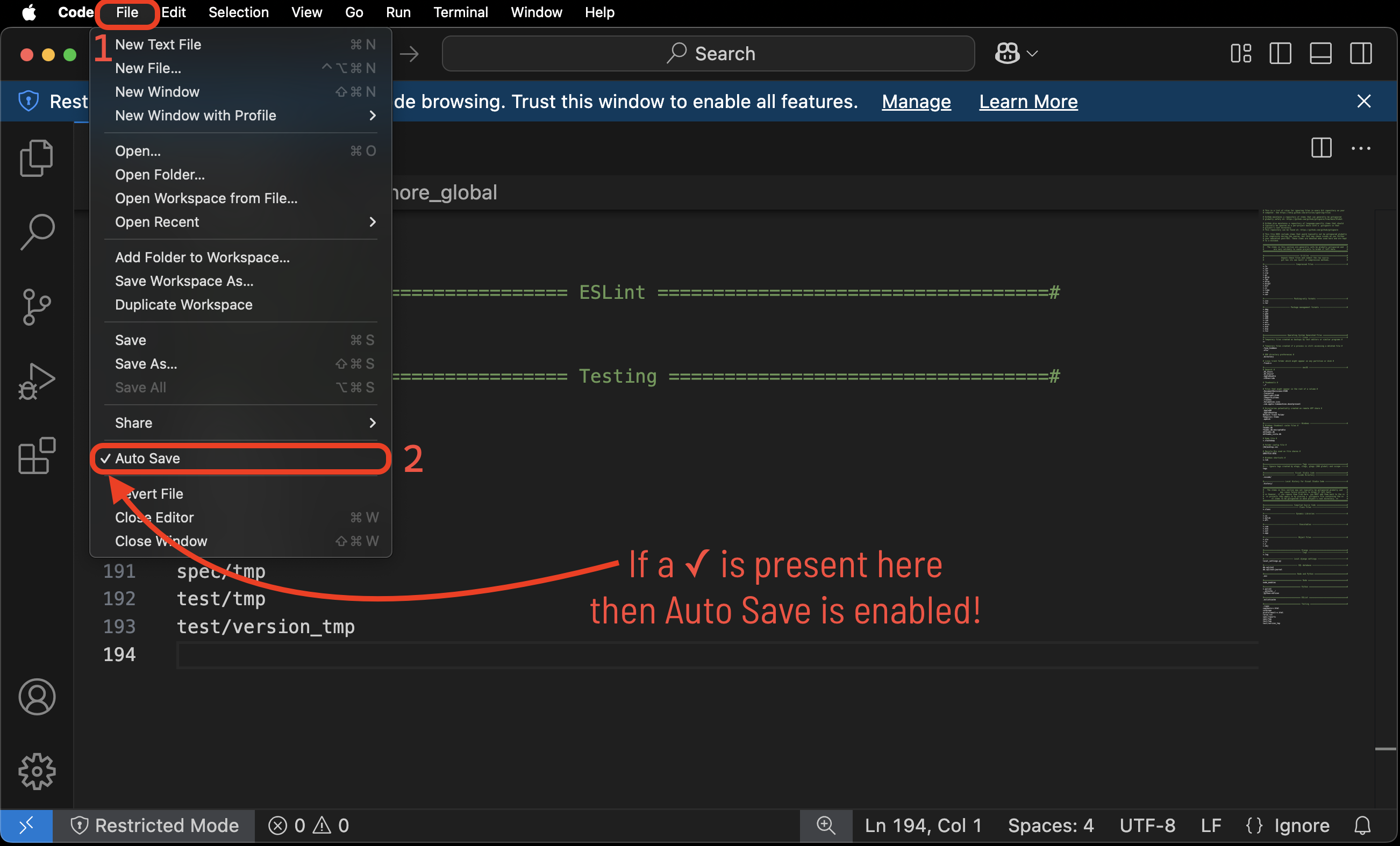 Auto Save checked in the File menu, indicating that Auto Save is enabled.