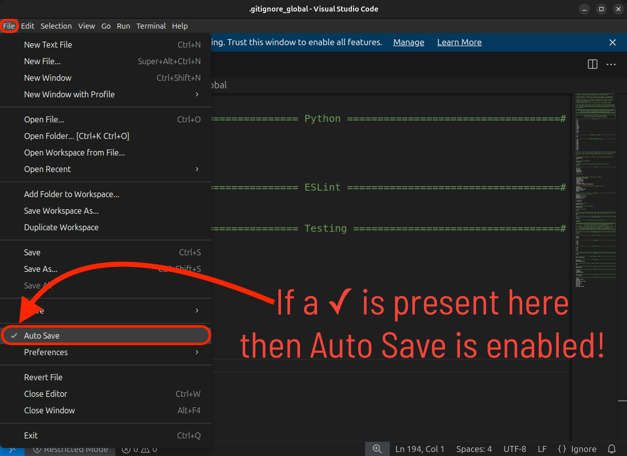 Auto Save checked in the File menu, indicating that Auto Save is enabled.