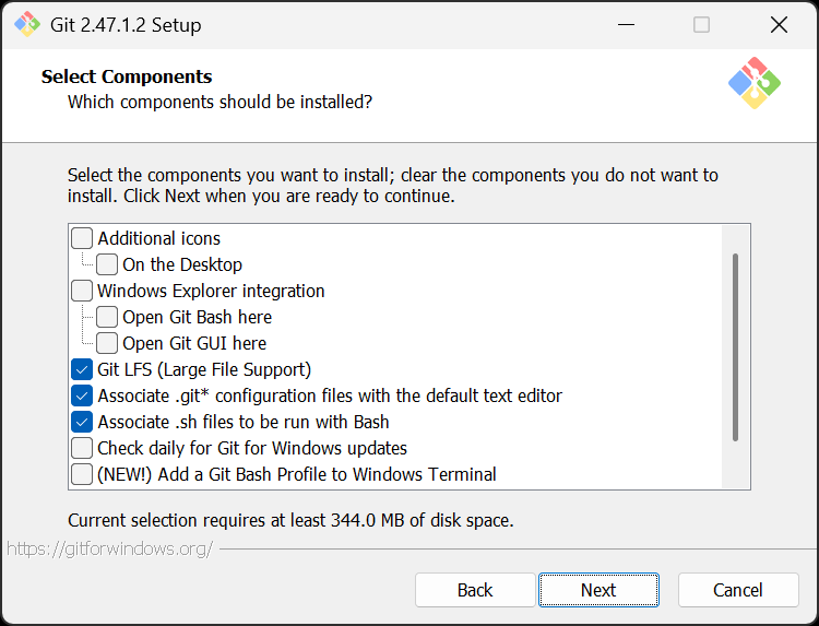 Note we have unchecked some features not required for our purposes that may only be confusing, get in the way, or waste hard drive space.