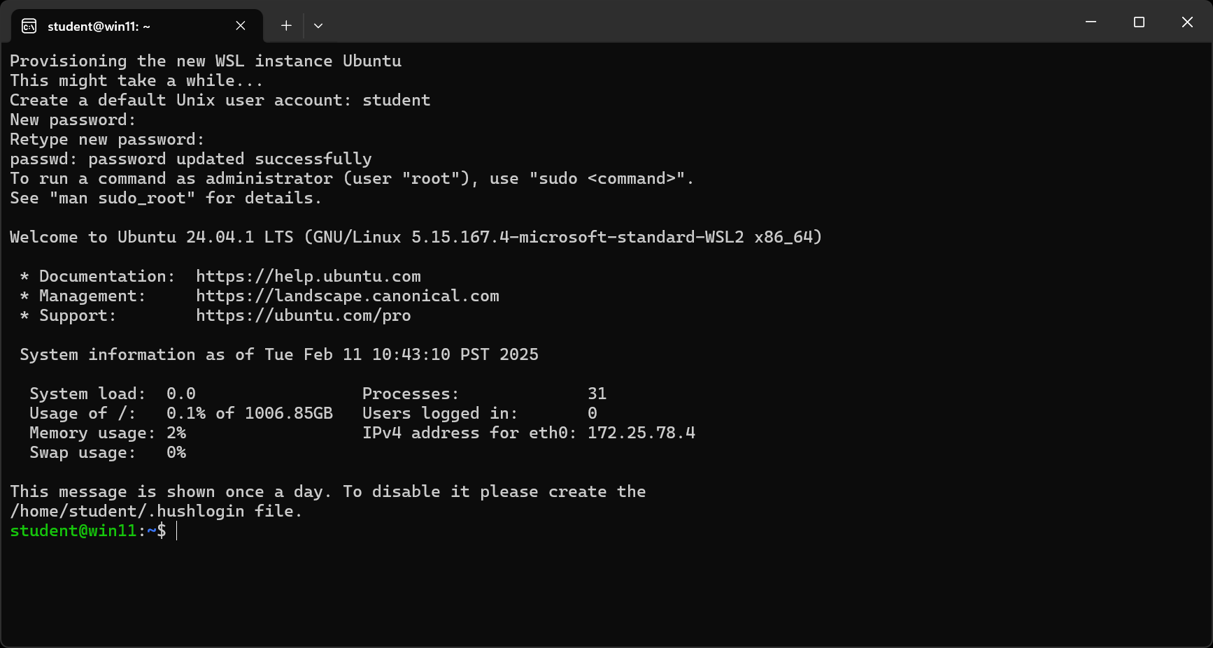 Ubuntu successfully launching with a completed setup for the first time!