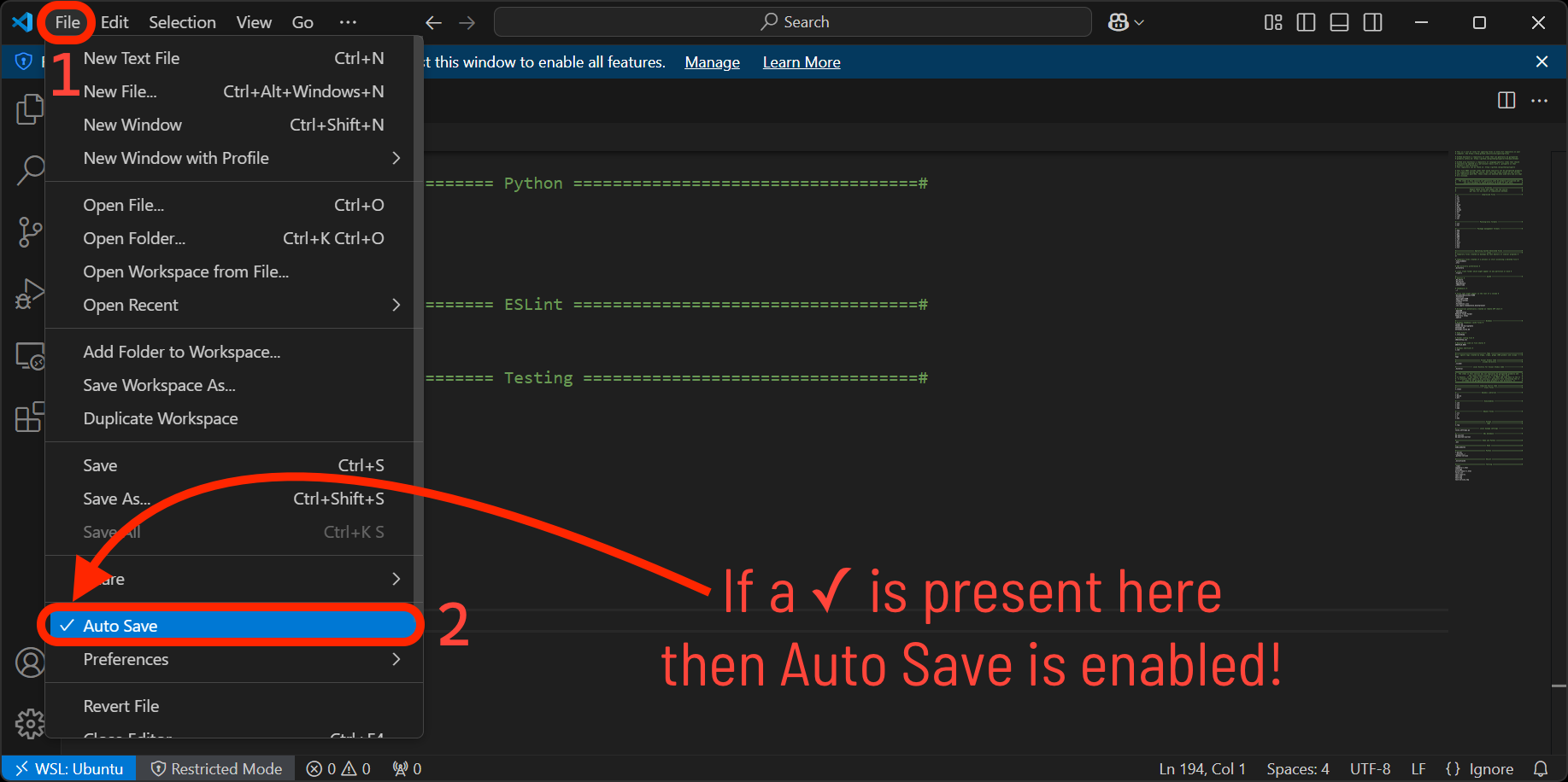 Auto Save checked in the File menu, indicating that Auto Save is enabled.