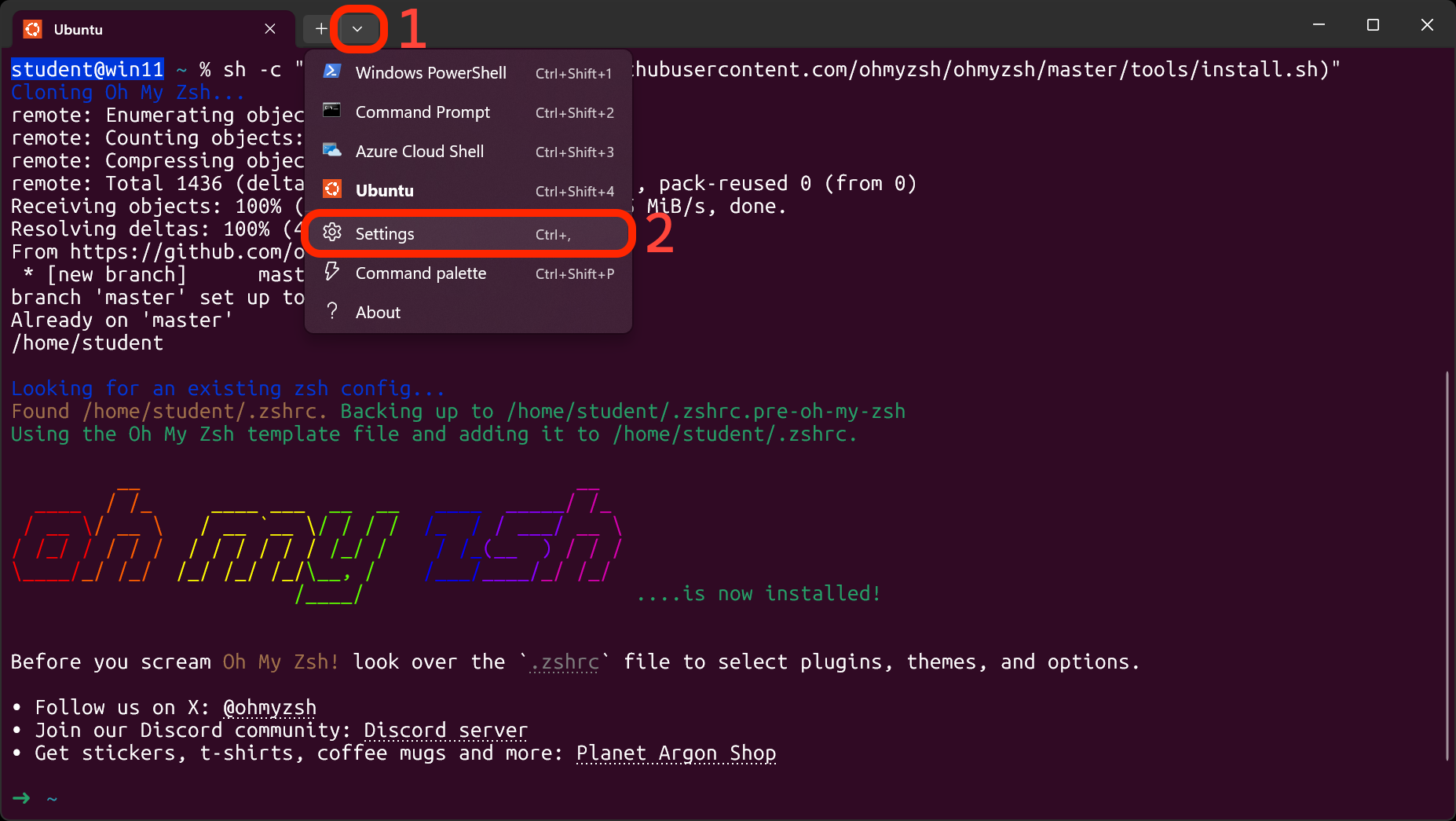 Accessing the Settings tab in Terminal.