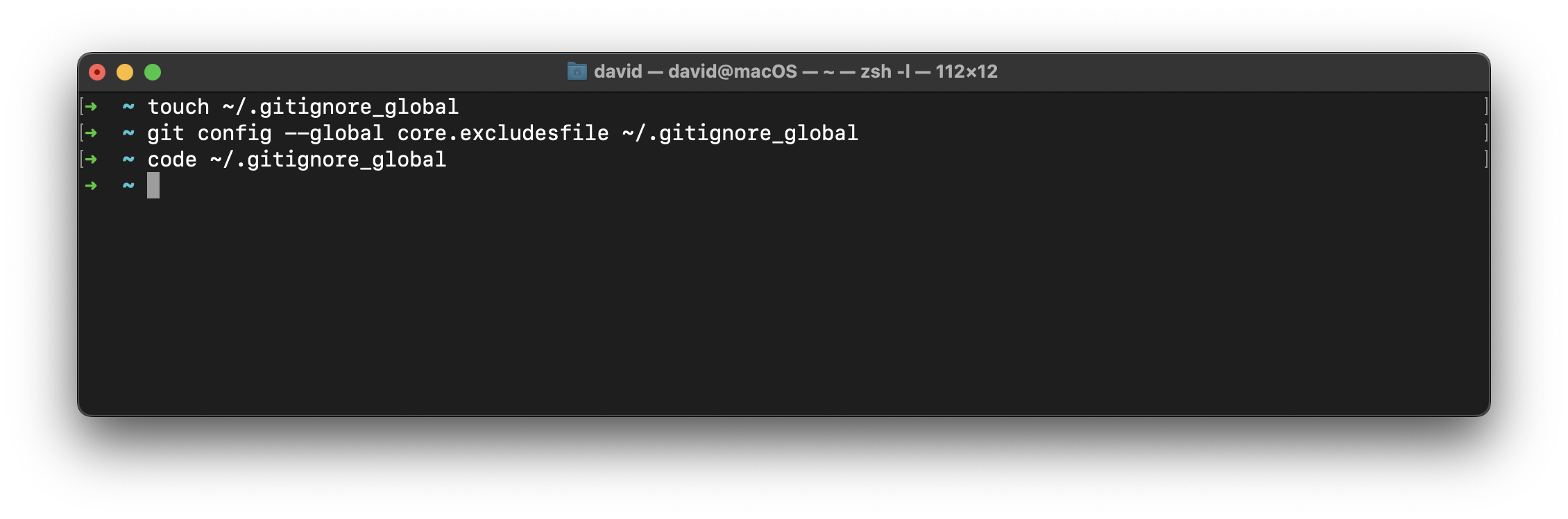 Creating and opening ~/.gitignore_global in VS Code