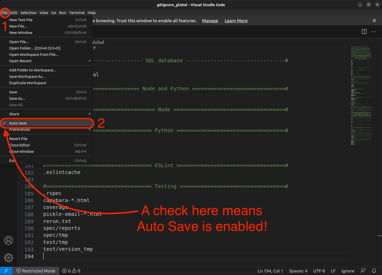 Auto Save checked in the File menu, indicating that Auto Save is enabled.