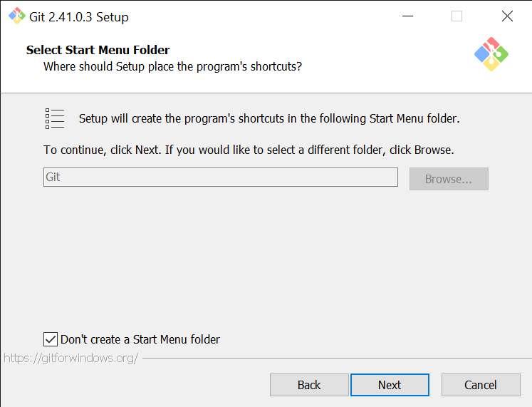 When prompted to Select a Start Menu Folder, we are opting to not create a Start Menu folder.
