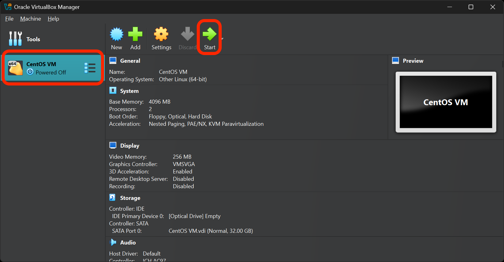 Launch the new CentOS VM