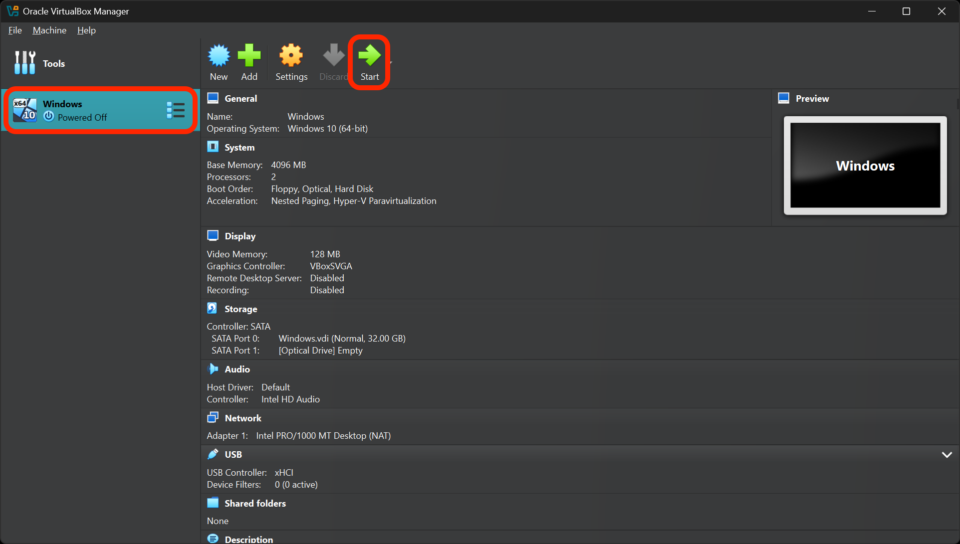 Launch the new Windows VM