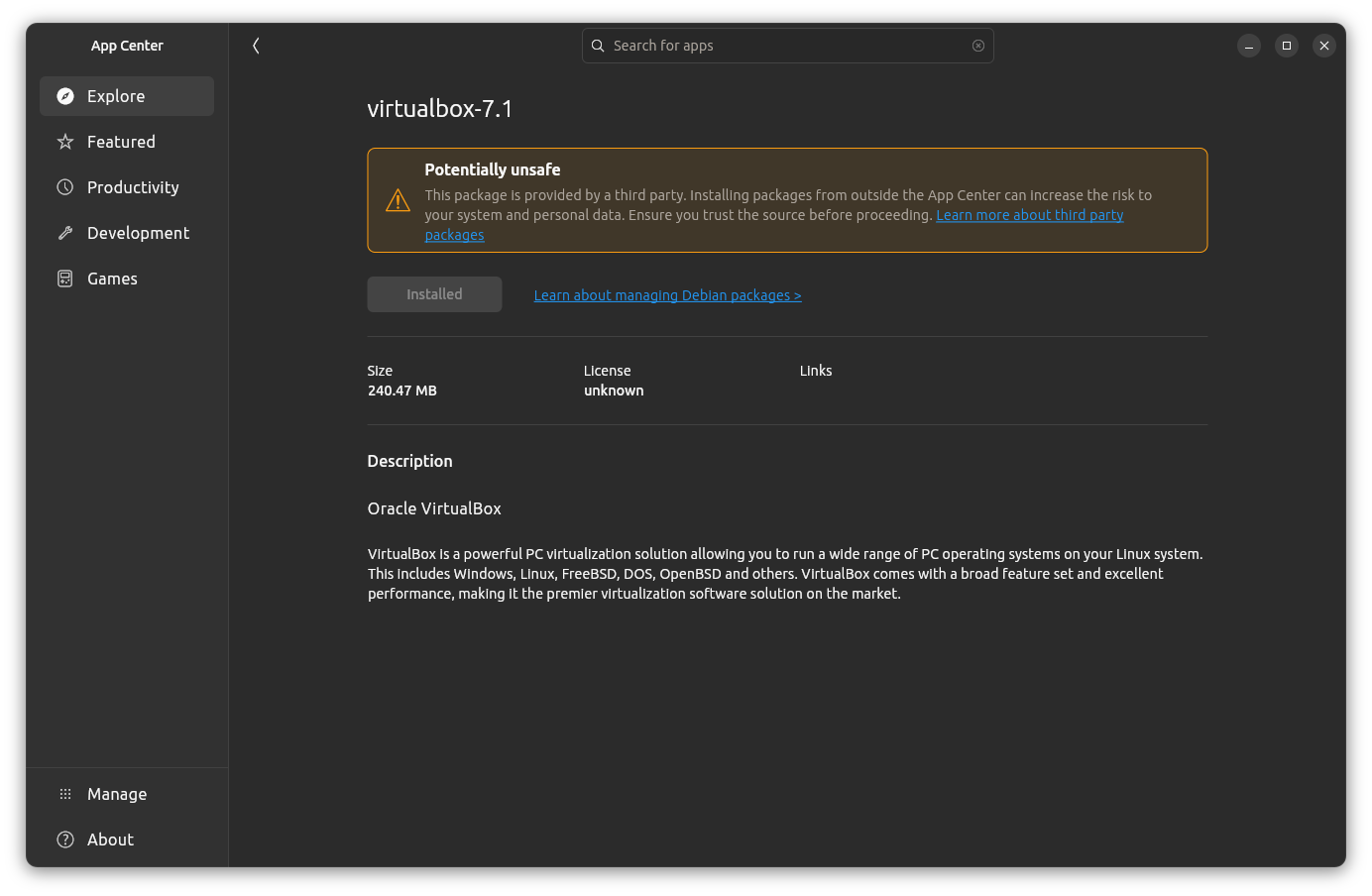 The installation was successful message.